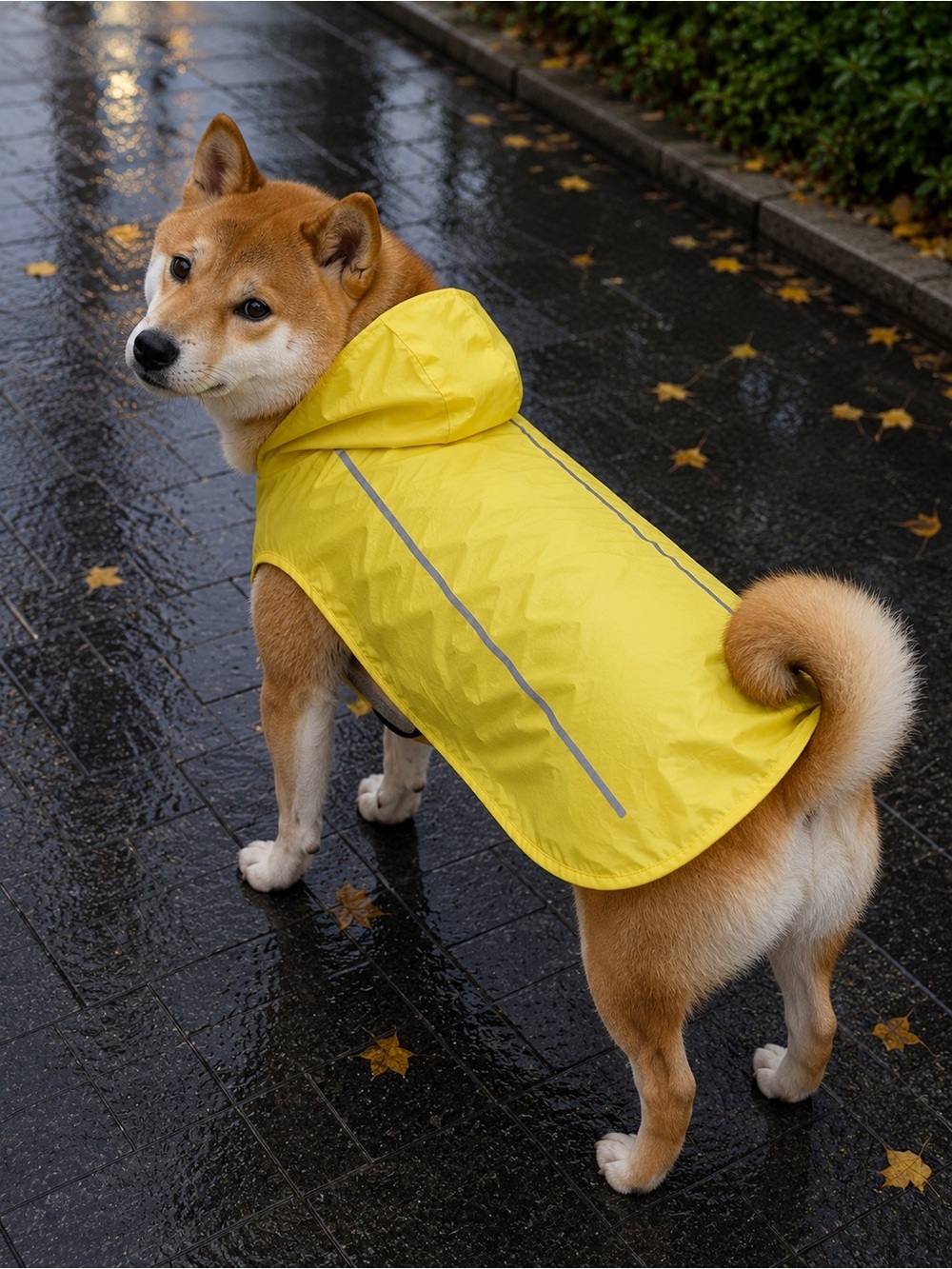 Yellow Dog Raincoat with Reflective Stripes